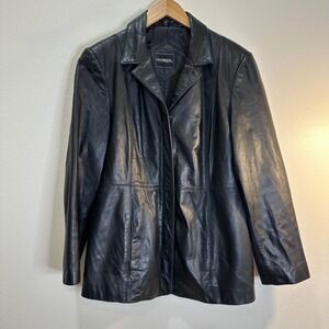 OUTBOOK Ladies Black Genuine Leather Jacket Blazer Style Large